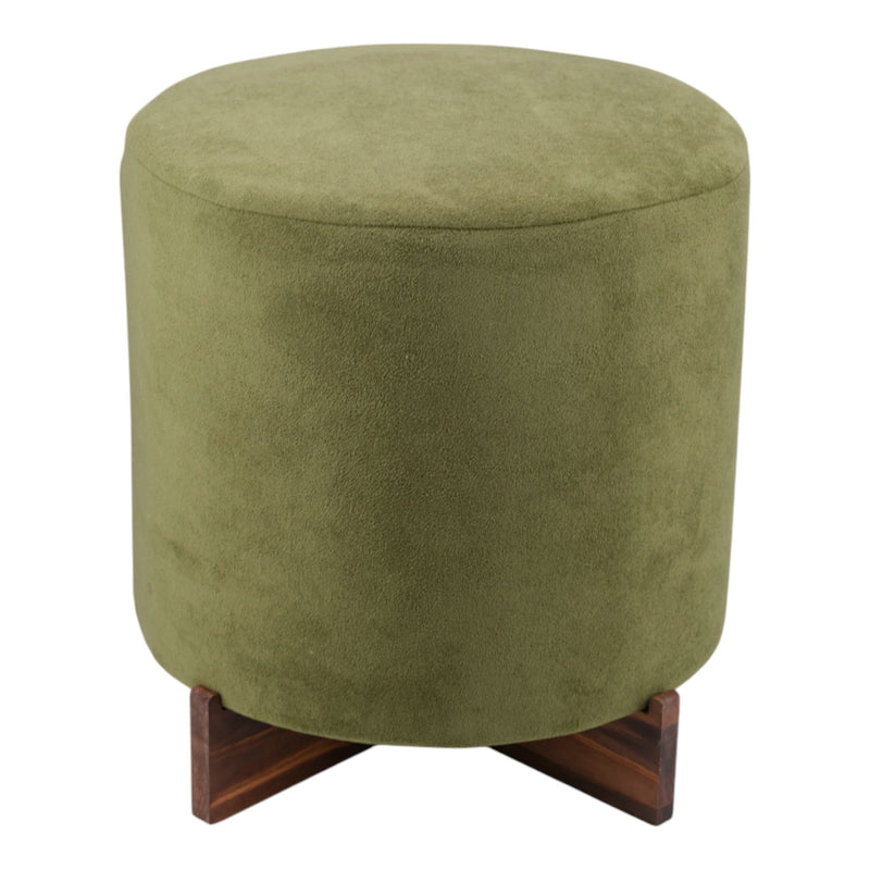 18" Modern Velvet Ottoman With Wood Base, Green - Al Rugaib Furniture