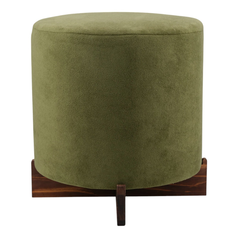 18" Modern Velvet Ottoman With Wood Base, Green - Al Rugaib Furniture