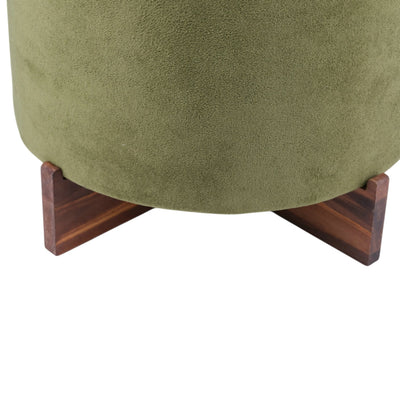 18" Modern Velvet Ottoman With Wood Base, Green - Al Rugaib Furniture