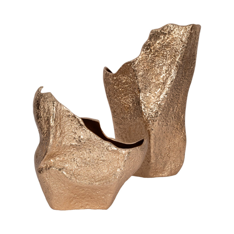 18" Organic Edge Metal Vase, Champagne - Al Rugaib Furniture