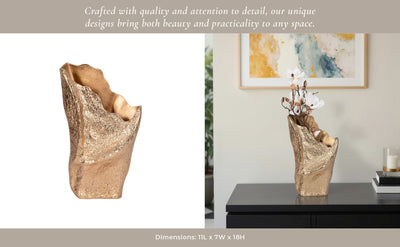 18" Organic Edge Metal Vase, Champagne - Al Rugaib Furniture