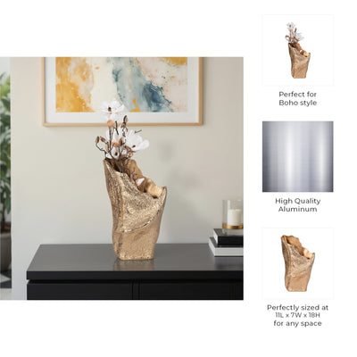 18" Organic Edge Metal Vase, Champagne - Al Rugaib Furniture