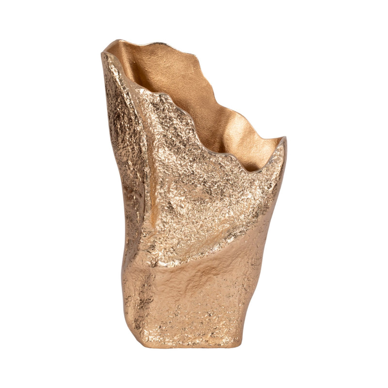 18" Organic Edge Metal Vase, Champagne - Al Rugaib Furniture