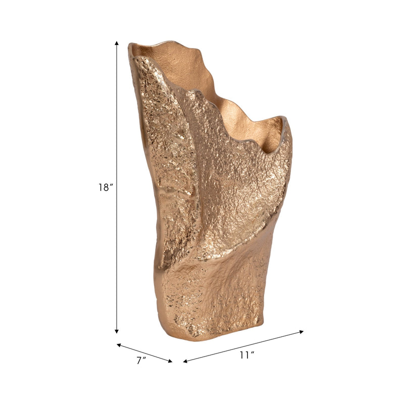18" Organic Edge Metal Vase, Champagne - Al Rugaib Furniture