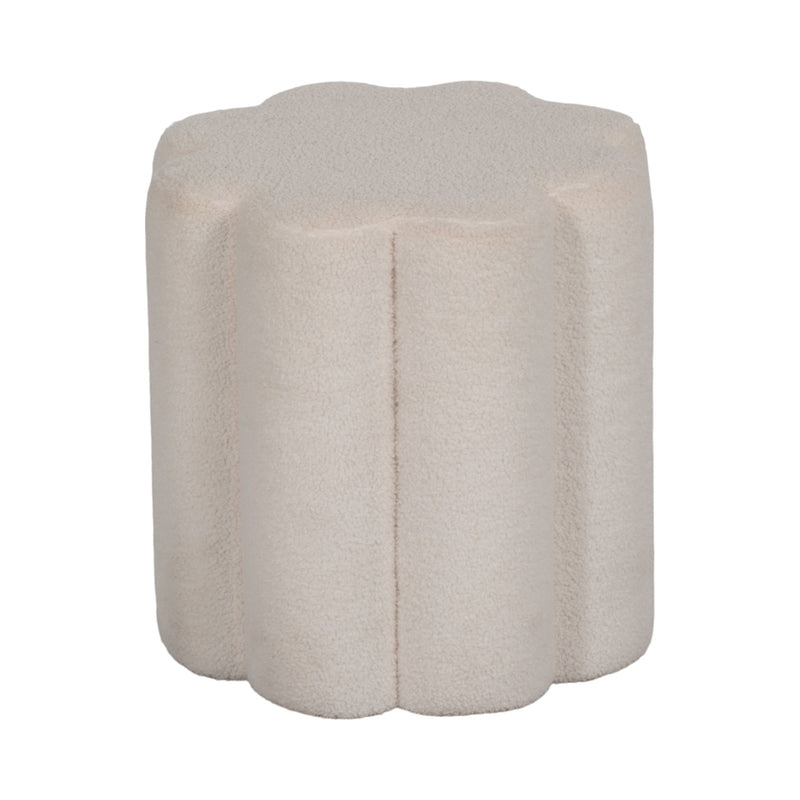 18" Petal Shaped Boucle Ottoman, White - Al Rugaib Furniture