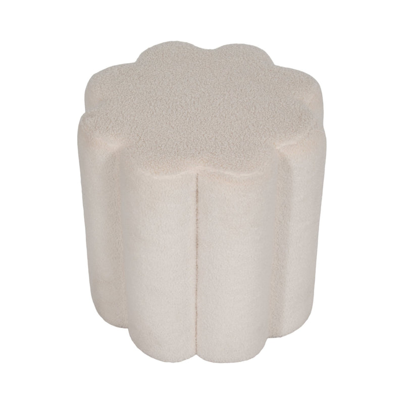 18" Petal Shaped Boucle Ottoman, White - Al Rugaib Furniture