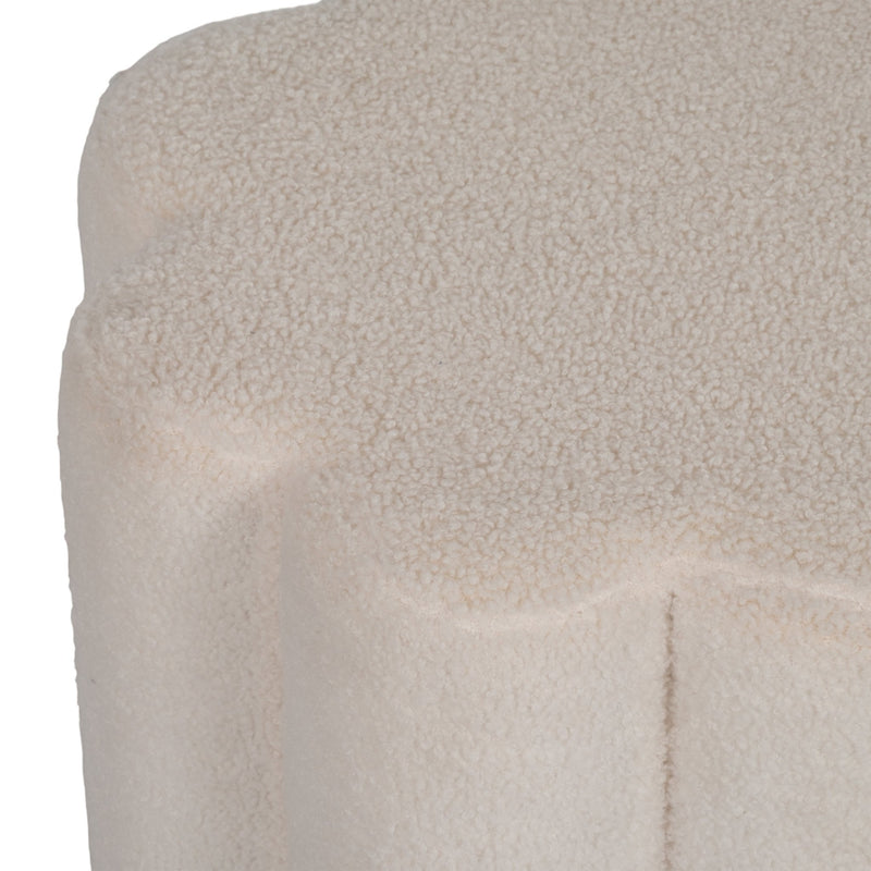 18" Petal Shaped Boucle Ottoman, White - Al Rugaib Furniture