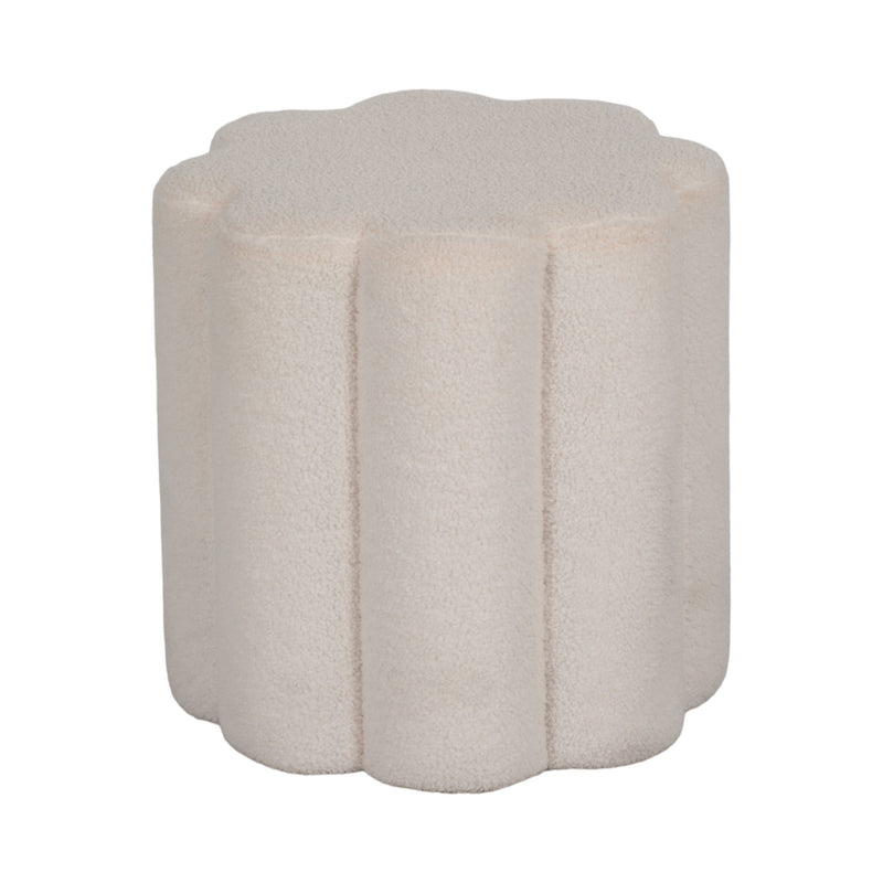 18" Petal Shaped Boucle Ottoman, White - Al Rugaib Furniture