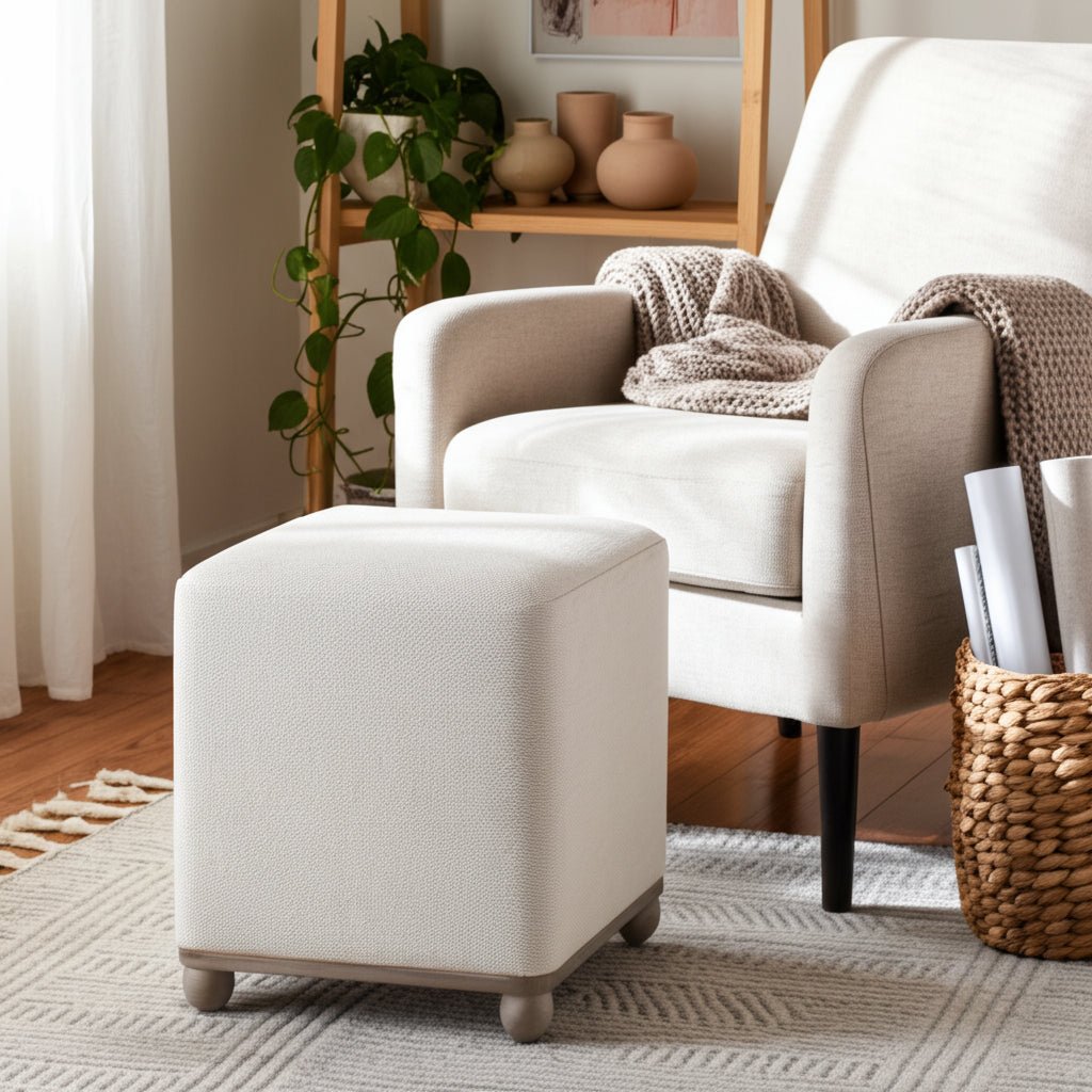 18" Pharlain Square Stool With Wood Feet Stools| Sagebrook Home