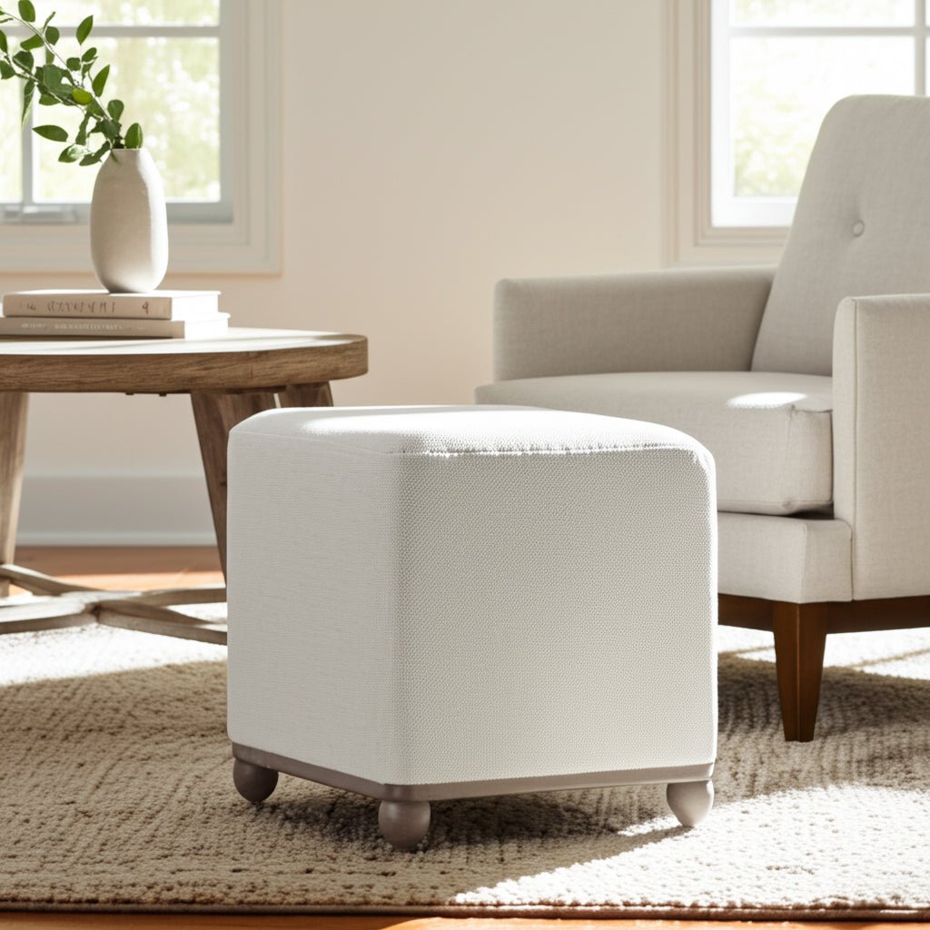18" Pharlain Square Stool With Wood Feet Stools| Sagebrook Home