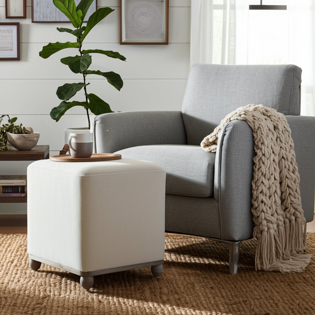 18" Pharlain Square Stool With Wood Feet Stools| Sagebrook Home