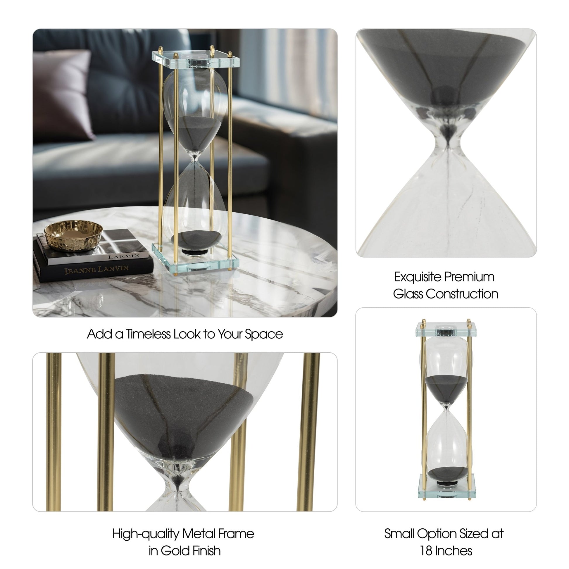 18" Reynolds Small Black & Gold Hourglass Table Decors| Sagebrook Home