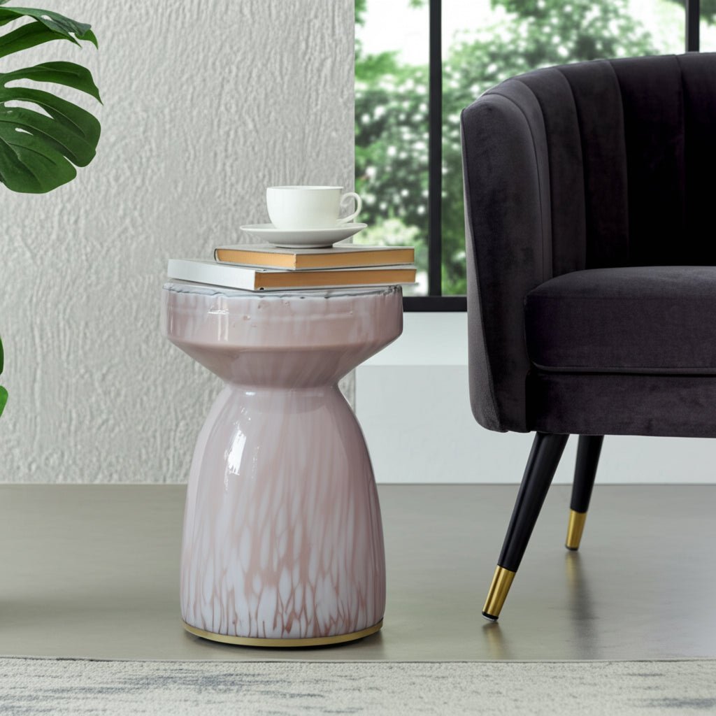 18" Rosario Small Art Glass Table, Pink Accent & End Tables| Sagebrook Home