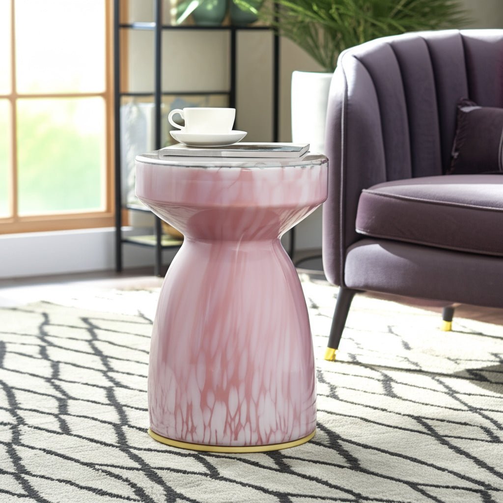 18" Rosario Small Art Glass Table, Pink Accent & End Tables| Sagebrook Home