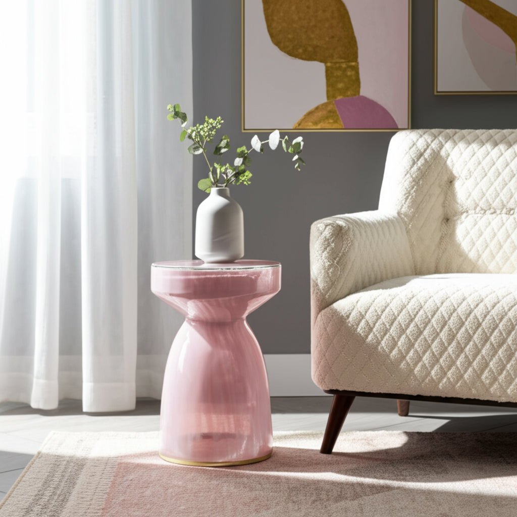 18" Rosario Small Art Glass Table, Pink Accent & End Tables| Sagebrook Home