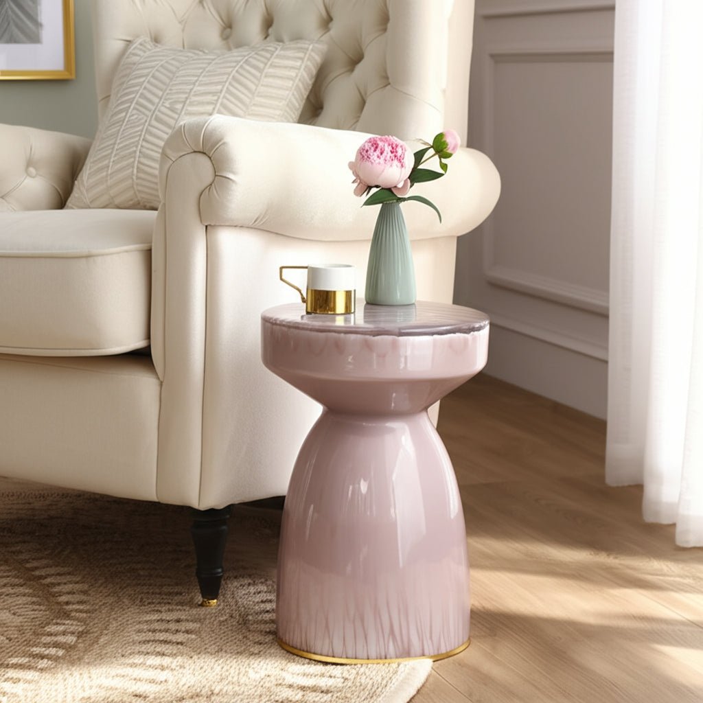 18" Rosario Small Art Glass Table, Pink Accent & End Tables| Sagebrook Home