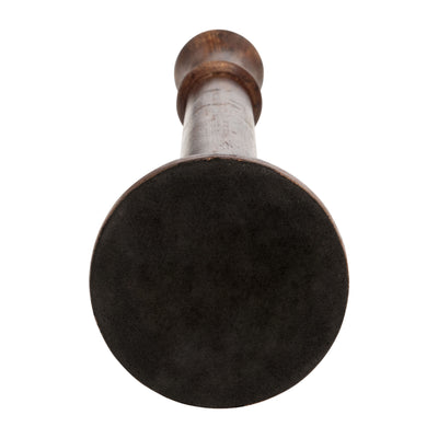 WOOD, 15H RUSTIC TAPER CANDLEHOLDER, DK BRWN