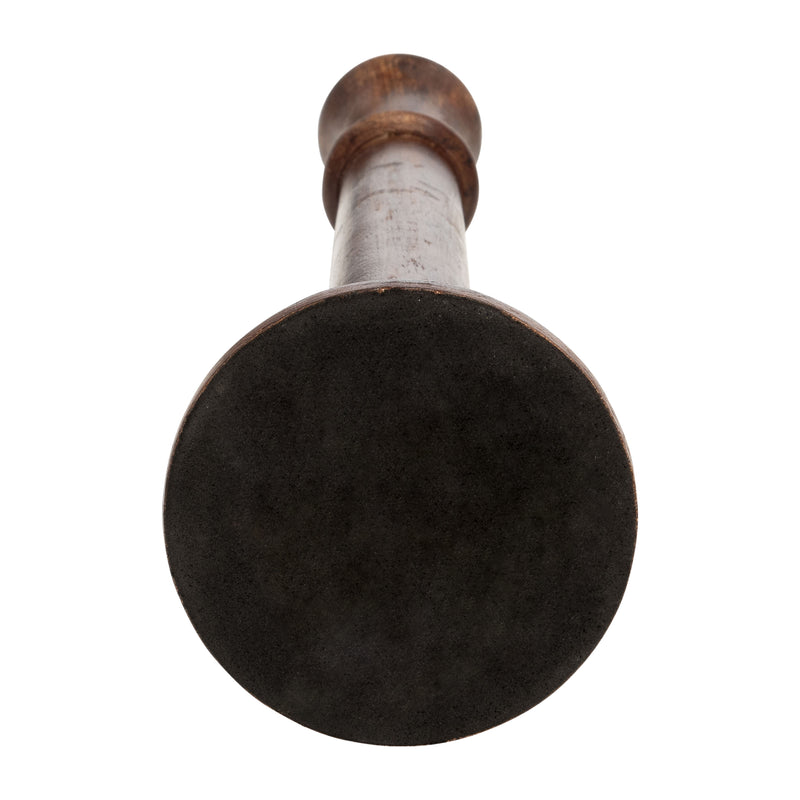 WOOD, 15H RUSTIC TAPER CANDLEHOLDER, DK BRWN