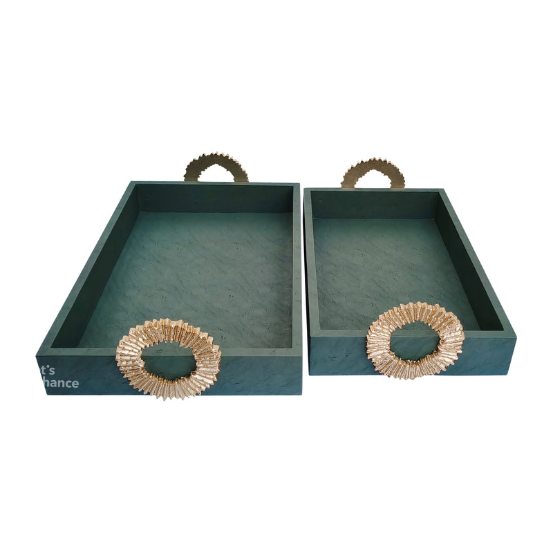 FAUX LEATHER, S/2 16/18 5TH AVE TRAYS, GREEN/GOLD