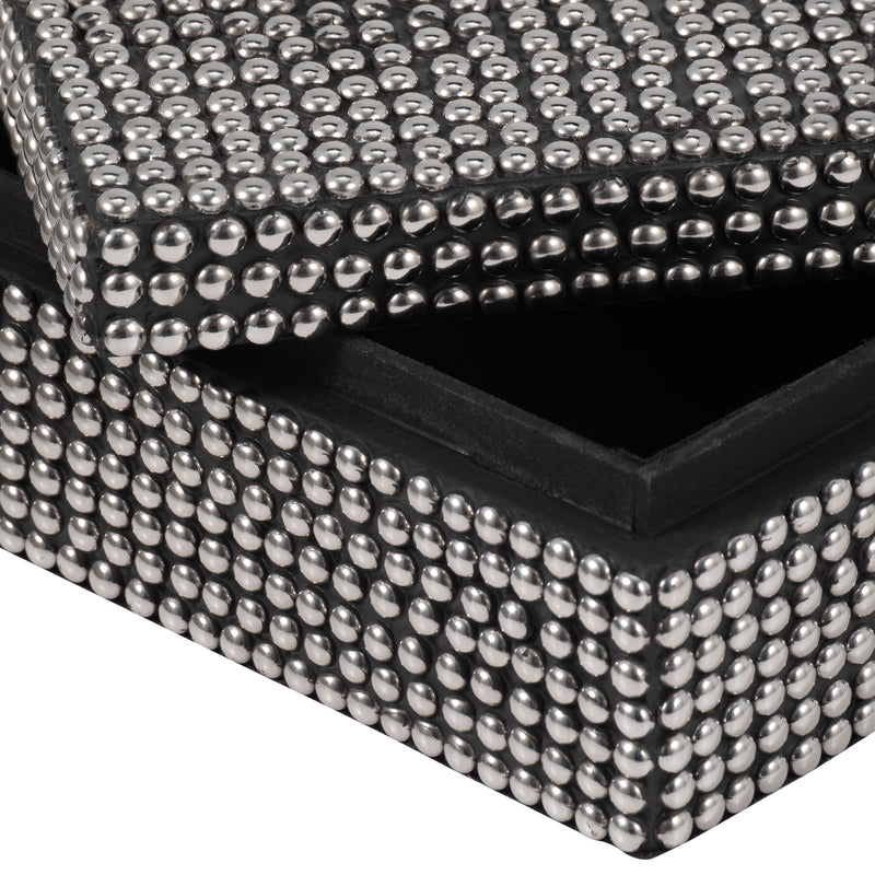 METAL, S/2 10/12" STUDDED BOXES, SILVER/BLACK