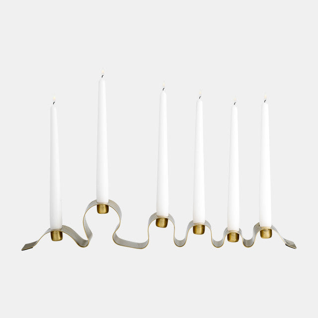 METAL, 20" RIBBON 6-TAPER CANDLE HOLDER, GOLD