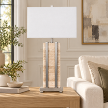 Stark Cream Travertine Table Lamp in Silver-76cm H