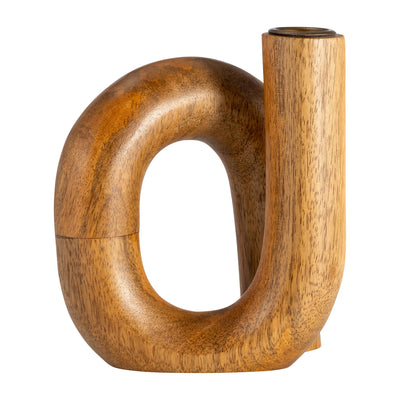 WOOD, 7" LOOPED TAPER CANDLEHOLDER, NATURAL