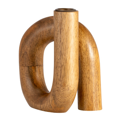 WOOD, 7" LOOPED TAPER CANDLEHOLDER, NATURAL