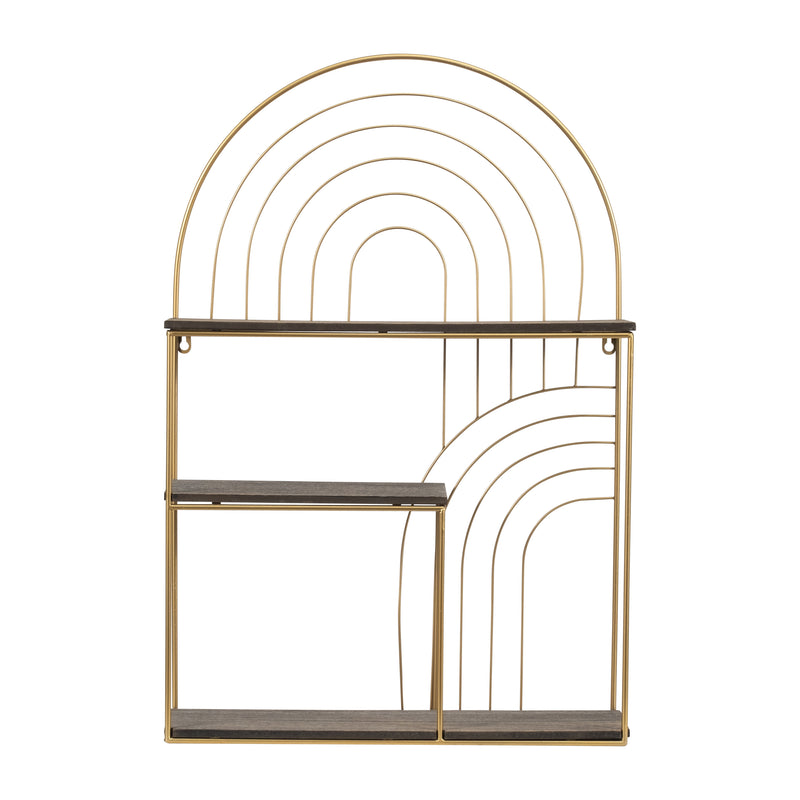 METAL/WOOD, 30 ARCHES WALL SHELF, GREY/GOLD
