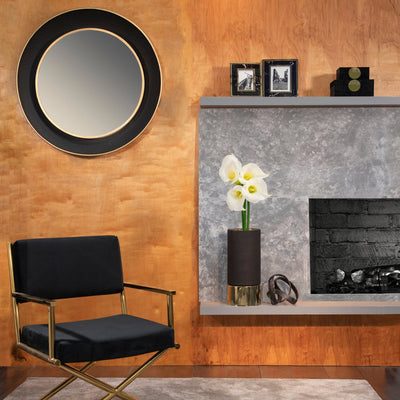 18.75" Glass Hurricane W/ Metal Base, Black/Gold - Al Rugaib Furniture