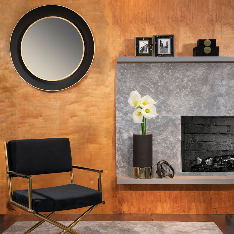 18.75" Glass Hurricane W/ Metal Base, Black/Gold - Al Rugaib Furniture