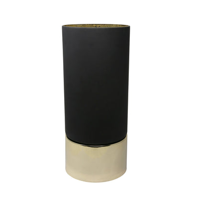 18.75" Glass Hurricane W/ Metal Base, Black/Gold - Al Rugaib Furniture