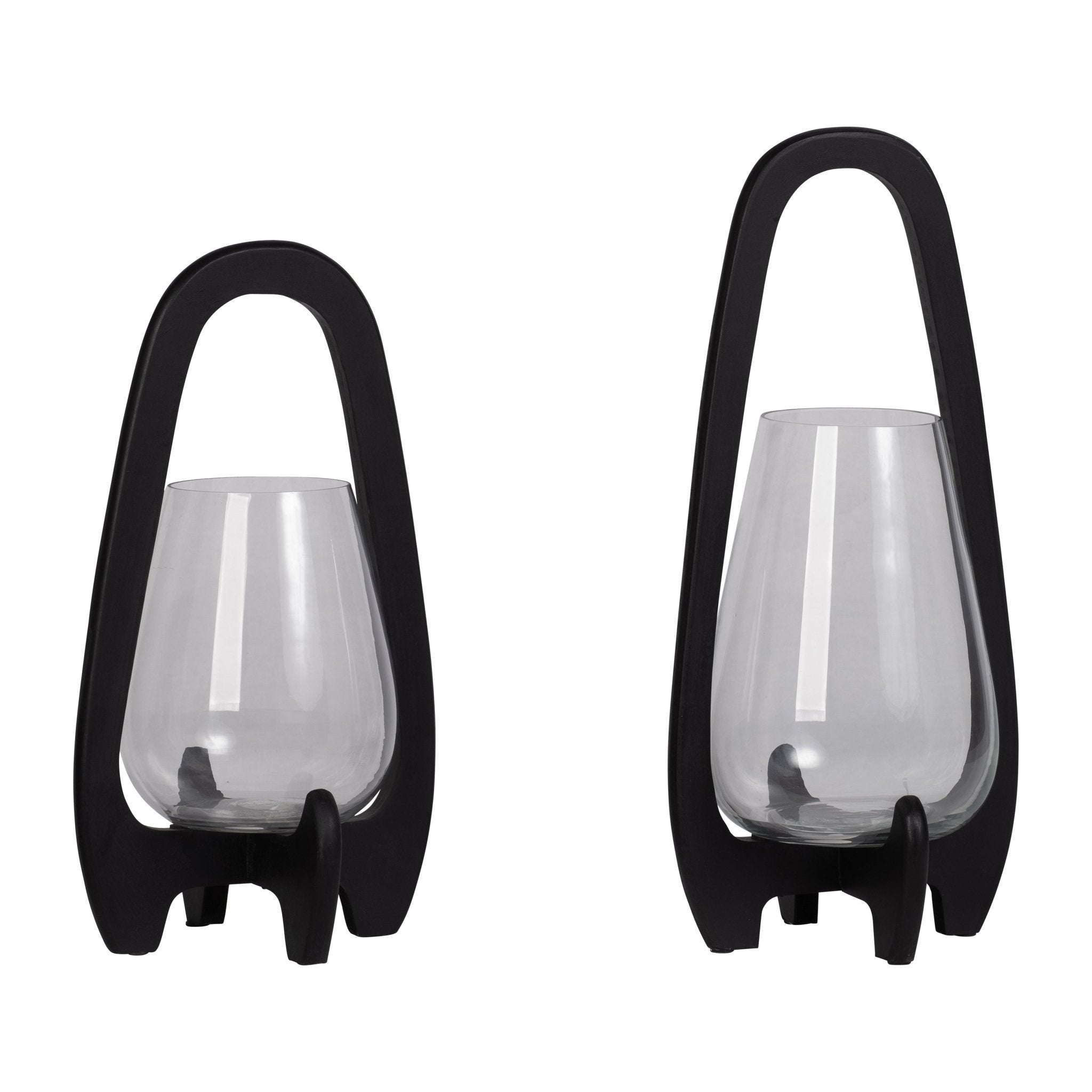 18"H GLASS LANTERN W/ WOOD HANDLE, BLACK Candle Holders| Sagebrook Home