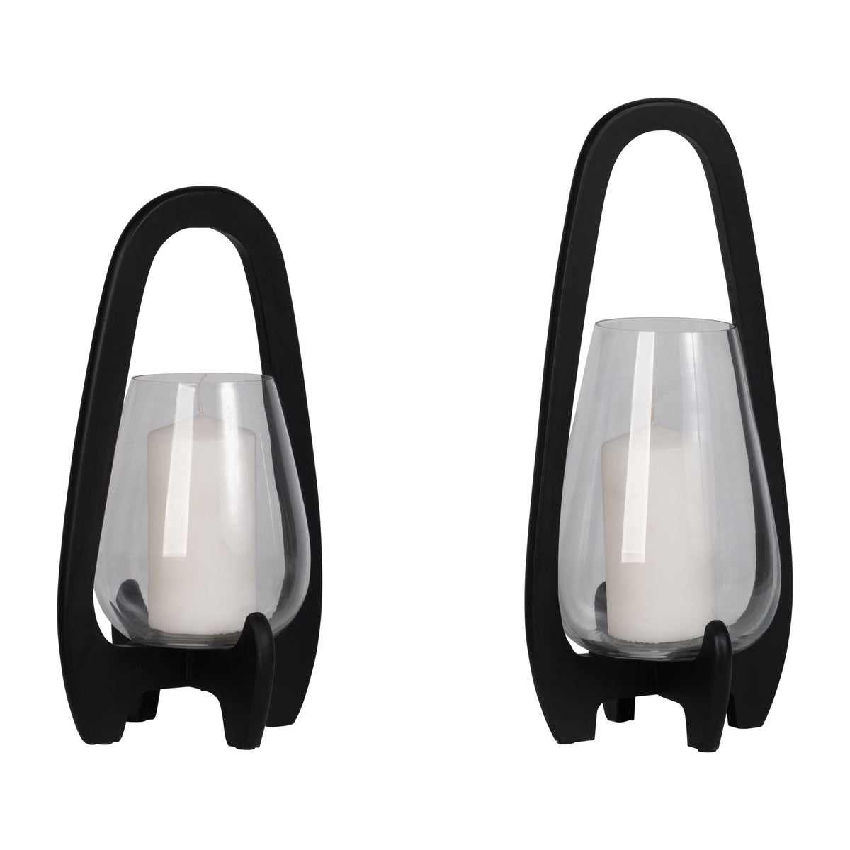 18"H GLASS LANTERN W/ WOOD HANDLE, BLACK Candle Holders| Sagebrook Home