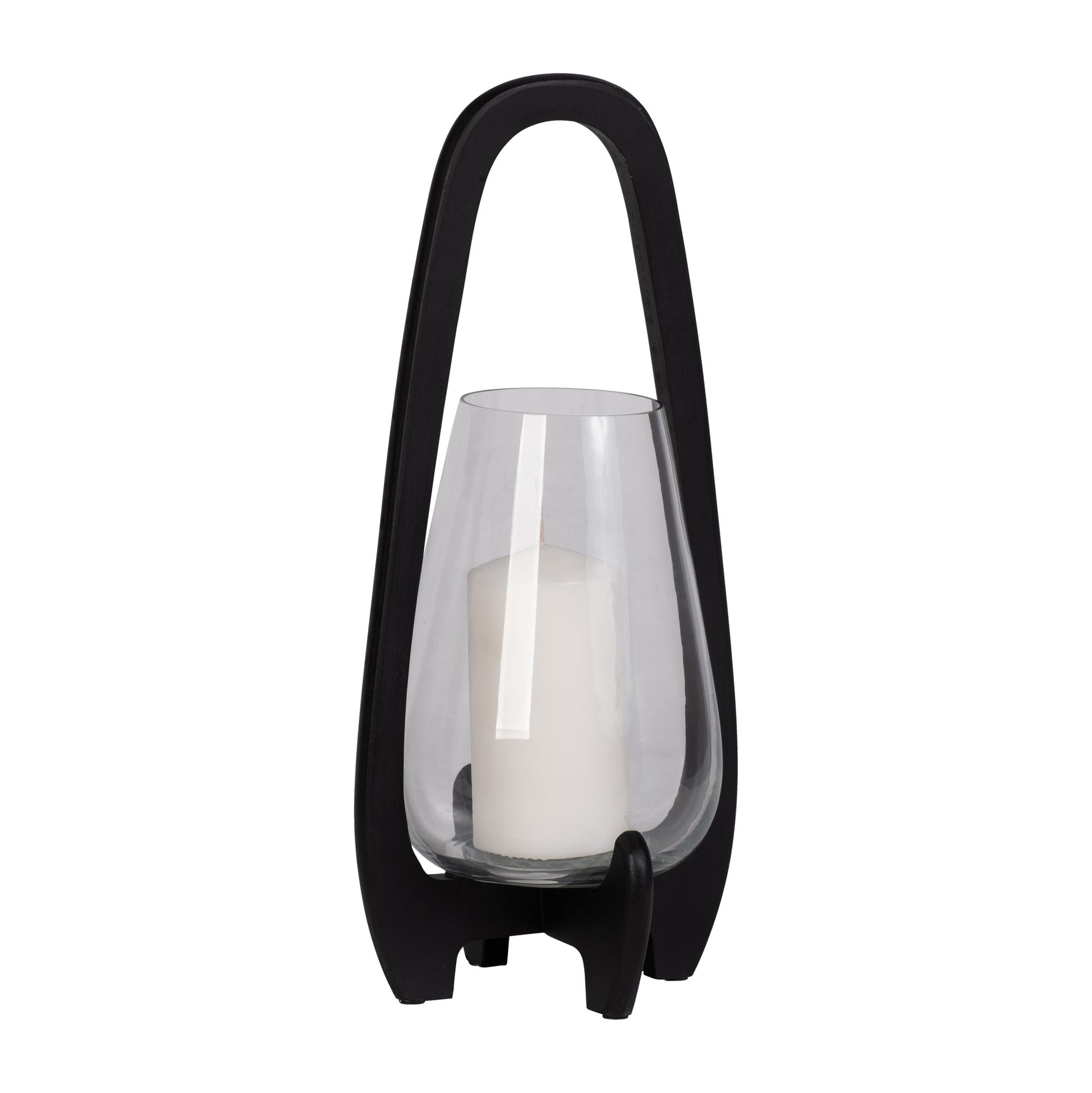 18"H GLASS LANTERN W/ WOOD HANDLE, BLACK Candle Holders| Sagebrook Home