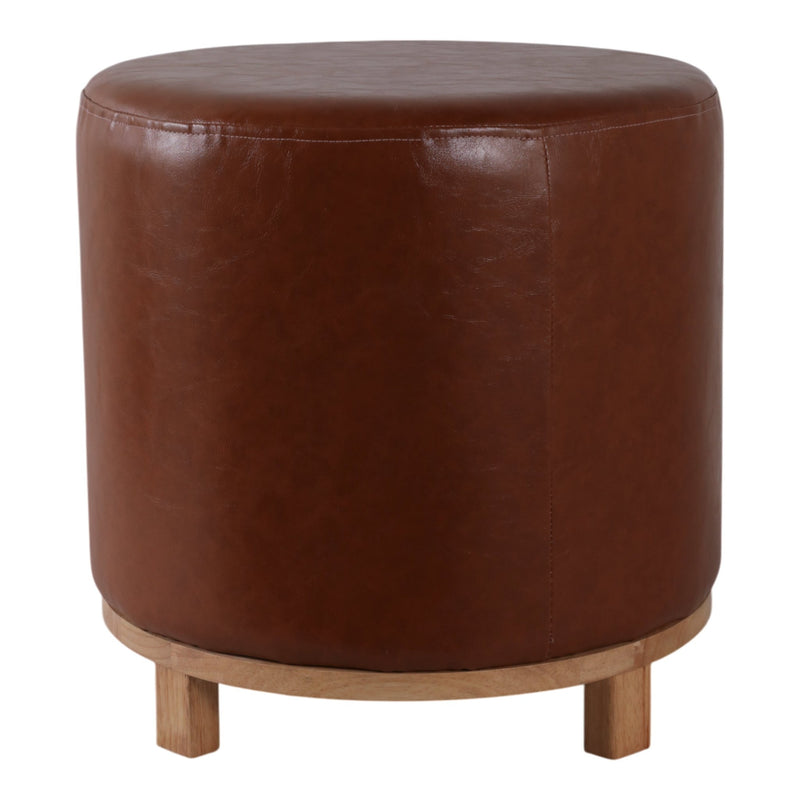 18x18" Faux Leather Ottoman With Wood Base, Brown - Al Rugaib Furniture