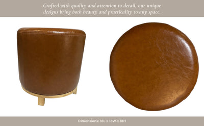 18x18" Faux Leather Ottoman With Wood Base, Brown - Al Rugaib Furniture