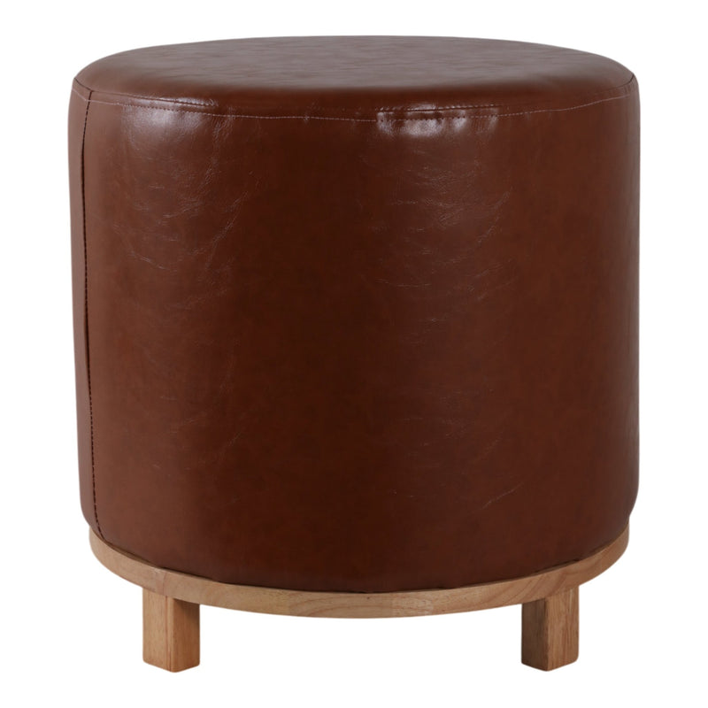 18x18" Faux Leather Ottoman With Wood Base, Brown - Al Rugaib Furniture
