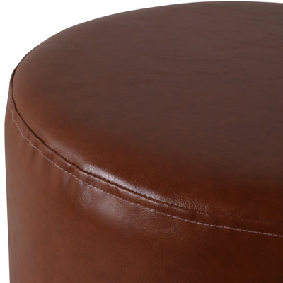 18x18" Faux Leather Ottoman With Wood Base, Brown - Al Rugaib Furniture