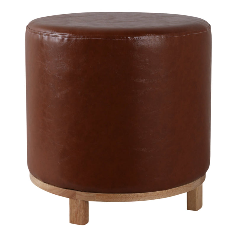 18x18" Faux Leather Ottoman With Wood Base, Brown - Al Rugaib Furniture