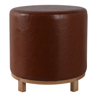 18x18" Faux Leather Ottoman With Wood Base, Brown - Al Rugaib Furniture
