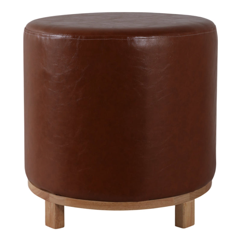 18x18" Faux Leather Ottoman With Wood Base, Brown - Al Rugaib Furniture