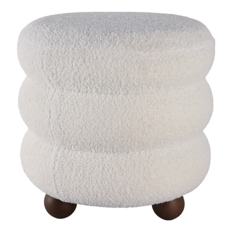 18x18" Ribbed Teddy Ottoman W/ Ball Feet, Ivory - Al Rugaib Furniture