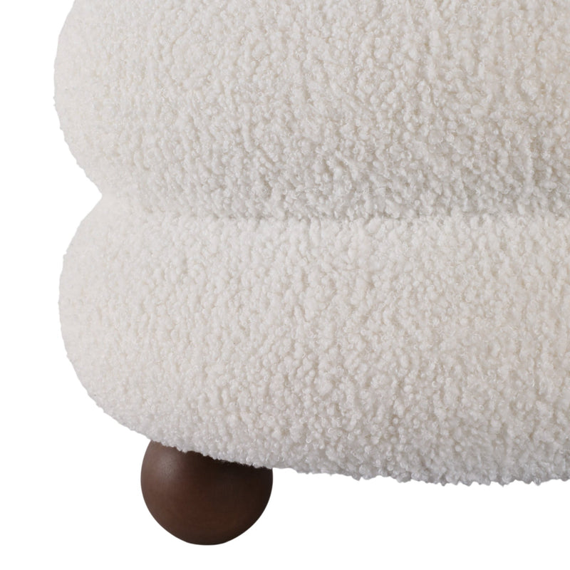 18x18" Ribbed Teddy Ottoman W/ Ball Feet, Ivory - Al Rugaib Furniture