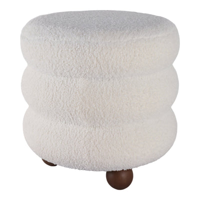 18x18" Ribbed Teddy Ottoman W/ Ball Feet, Ivory - Al Rugaib Furniture