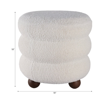 18x18" Ribbed Teddy Ottoman W/ Ball Feet, Ivory - Al Rugaib Furniture
