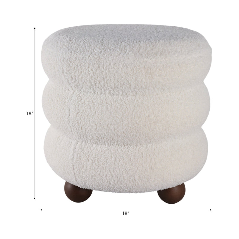 18x18" Ribbed Teddy Ottoman W/ Ball Feet, Ivory - Al Rugaib Furniture