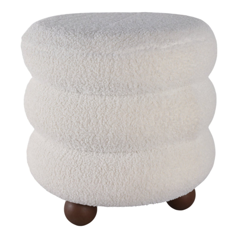 18x18" Ribbed Teddy Ottoman W/ Ball Feet, Ivory - Al Rugaib Furniture