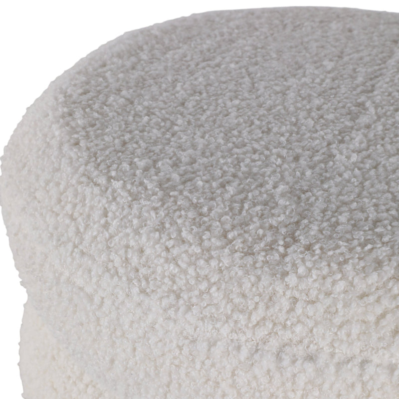 18x18" Ribbed Teddy Ottoman W/ Ball Feet, Ivory - Al Rugaib Furniture