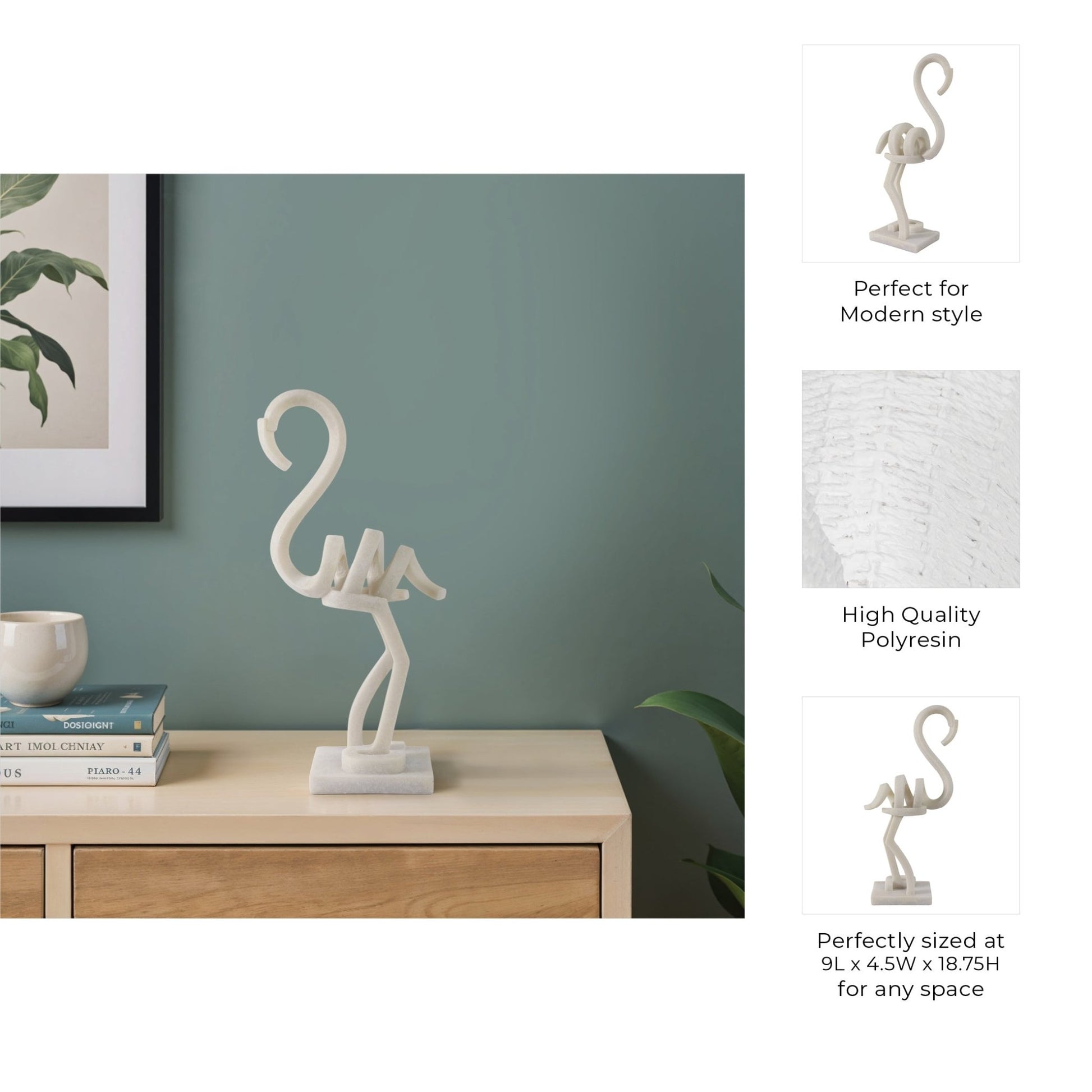19" Clearmont Quartz Resin Flamingo, White Table Decors| Sagebrook Home